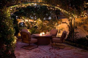 Fire Pit in Lighted Garden Picture