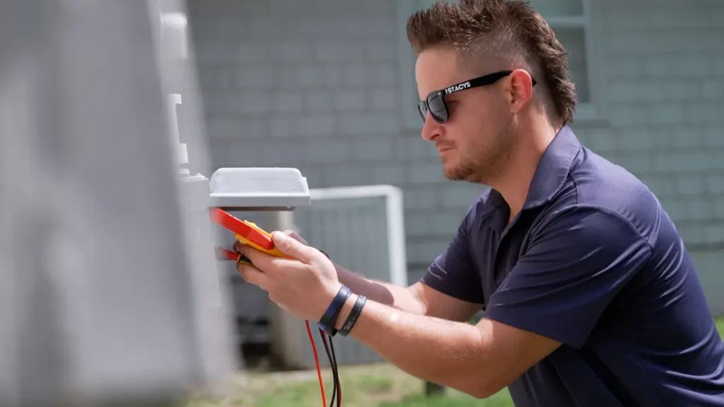 A Jeremy Electrical technician performing a diagnostic evaluation on a homeowner's electrical system.