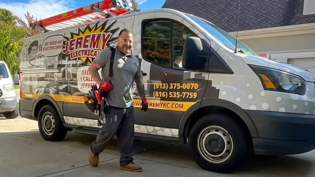 electrician arriving at a Leawood KS home for an electrical inspection
